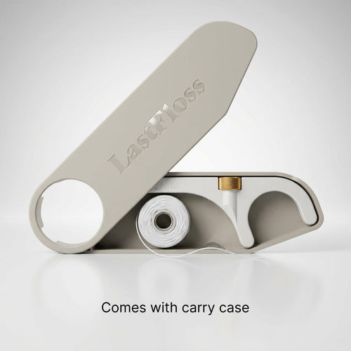 LastFloss in its travel case with a spool of floss